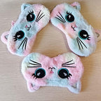 Cute Animal Sleeping Mask Soft Plush Blindfold Cute Rabbit Panda Koala Eye Cover Eyeshade for Kids Teens Girls Women (Big Eyes Cat)