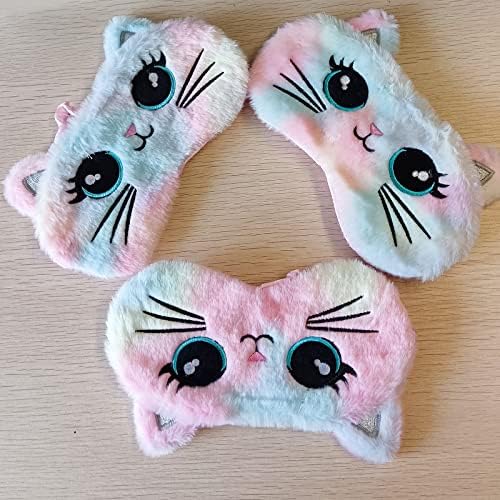 Cute Animal Sleeping Mask Soft Plush Blindfold Cute Rabbit Panda Koala Eye Cover Eyeshade for Kids Teens Girls Women (Big Eyes Cat)