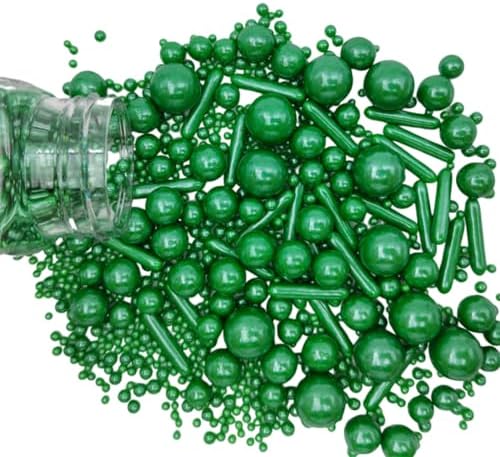 Edible Christmas Green Pearl Sugar Sprinkles Candy Mix Size Baking Edible Cake Decorations Cupcake Toppers Cookie Decorating Wedding Party Valentine Halloween Christmas Supplies 100g/3.53oz