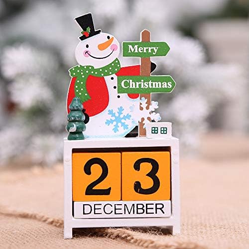 Vpang Santa Claus Snowman Elk Design Christmas Wood Perpetual Calendar Chic Blocks Desktop Calendar Rustic Wooden Cubes Calendar Home Office Christmas Decoration (Snowman)