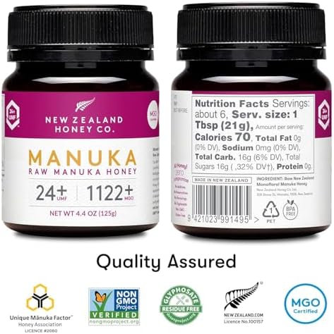 New Zealand Honey Co. Raw Manuka Honey UMF 24+ / MGO 1122+ | 4.4oz | 125g | Medical Grade Raw Honey