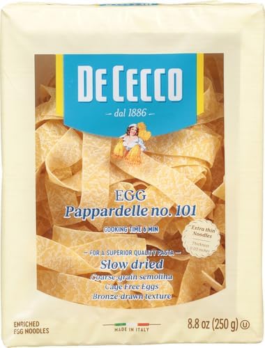 De Cecco Egg Pappardelle No. 101 Pasta, 8.8 Oz, Authentic, Slow Dried, Made with Cage Free Eggs & Durum Wheat, Versatile Pasta for Sauces & Recipes, Made in Italy (Pack of 4)