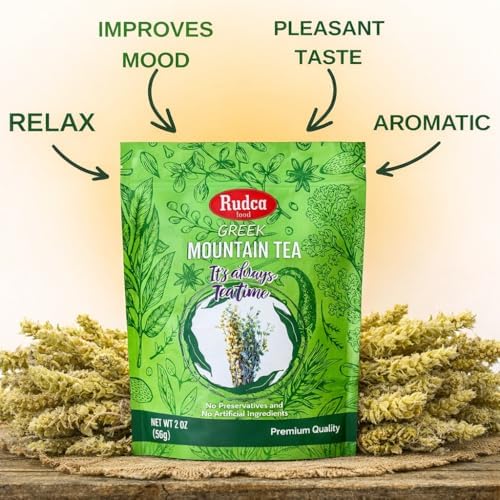 Rudca Food Greek Mountain Tea – Premium Sideritis Raeseri Herbal Tea, 100% Natural, No Preservatives or Artificial Ingredients, Loose Leaf, 2 oz
