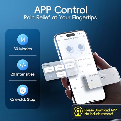 Comfytemp Wireless TENS Unit Machine for Pain Relief, FSA HSA Eligible TENS Unit Muscle Stimulator with Two Sets, Up to 30 Modes TENS Device for Back Pain, Rechargeable Portable with APP Control