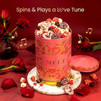 Gift Tin with Assorted Treats, Popcorn, Yogurt Heart Pretzels, Milk Chocolate Caramel Balls, Musical Present for Wife, Girlfriend, Romantic, Mom, Spouse, Plays La Vie En Rose- Bonnie and Pop