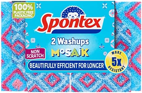 Spontex 2 Non Scratch Washups Mosaik Sponge Scourers, 10 Packs (20 Sponge Scourers)