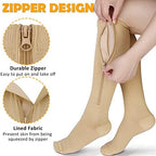 CASMON 2 Pairs Zipper Compression Socks for Women & Men,15-20 mmHg Closed Toe Knee High Support Sock for Varicose Vein Edema