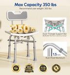 Bluelog Shower Chair with Back for Elderly and Disabled, Shower Seat Bench Stool, Adjustable Height, 350 lbs Capacity, Rectangular
