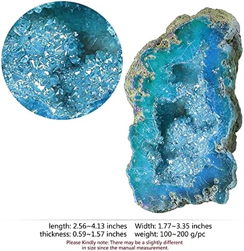 mookaitedecor Angel Aura Quartz Geode Stone Titanium Coated Natural Rock Crystal Cluster Specimen for Reiki Healing Meditation Home Decor 0.22-0.44 LB, Light Blue