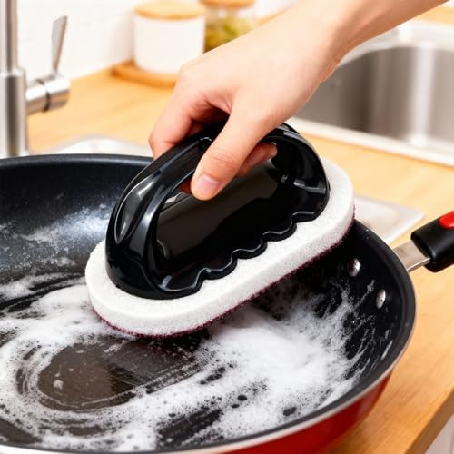 2 Pack Emery Pot Scrubbers, Sponge Brush with Handle,Nano Emery Magic Brush,Scouring Pad for Bottom of Pans