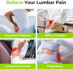 AUVON Lumbar Support Pillow for Office Chair with Patented Bulge for Lower Back Support, Ergonomic Office Home Essentials Improve Posture, Memory Foam Chair Cushion with Straps for Home, Office, Car