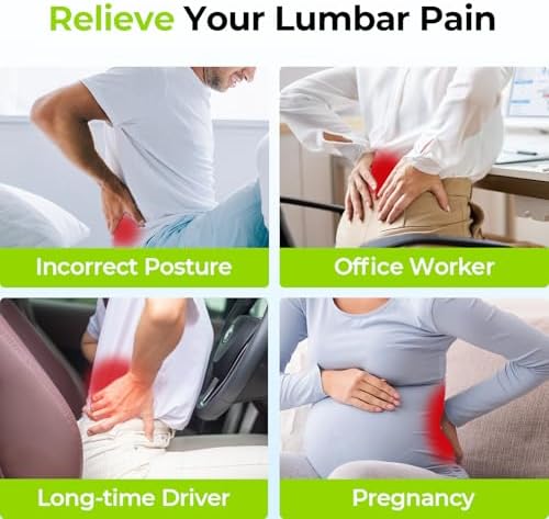 AUVON Lumbar Support Pillow for Office Chair with Patented Bulge for Lower Back Support, Ergonomic Office Home Essentials Improve Posture, Memory Foam Chair Cushion with Straps for Home, Office, Car