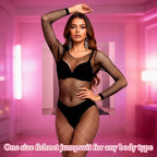 Women's Fishnet Bodysuit, Backless Bodystocking Sexy Tights Soft Jumpsuit Underwear Nightwear Lingerie One Size