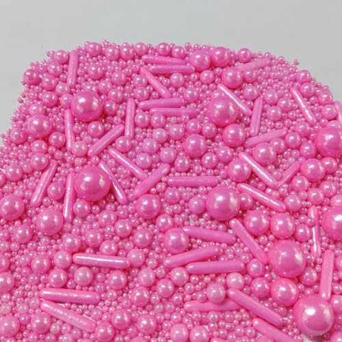 Edible Sprinkles Pink Pearl Sugar Candy Mix Size Baking Cake Decorations Cupcake Toppers Cookie Decorating Wedding Shower Party Valentine Halloween Christmas Supplies 100g/3.53oz
