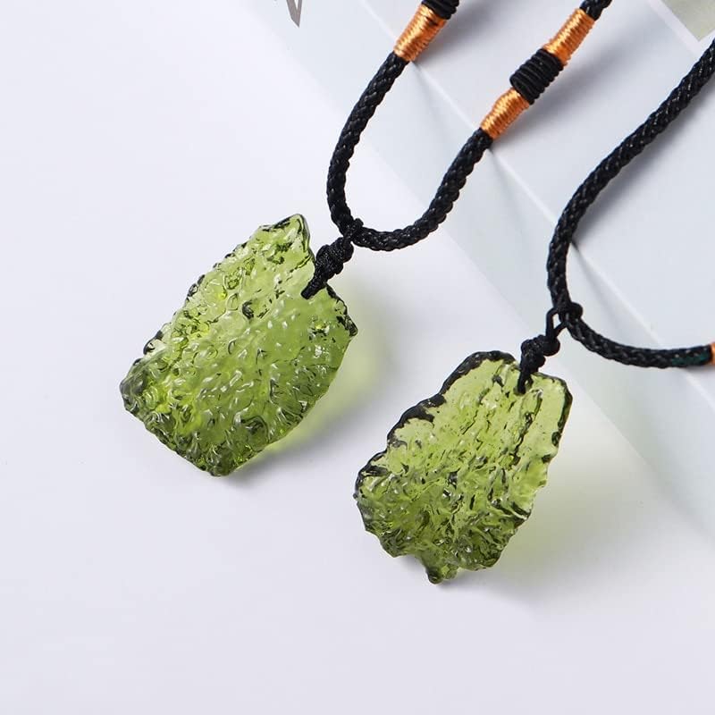 Natural Crystal Green Gem Moldavite Meteorite Impact Glass Necklace Pendant Gift for Feng Shui Meditation Home Decor, 11223S1BOTTON