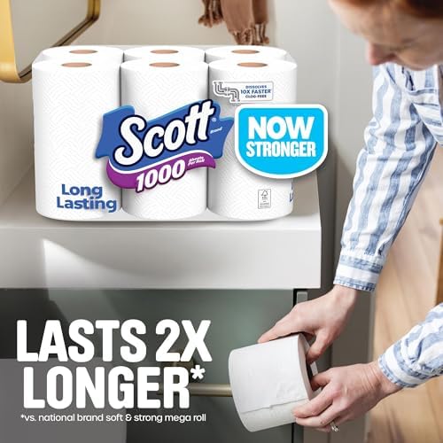 Scott 1000 Toilet Paper, 18 Rolls, Septic-Safe, 1-Ply Toilet Tissue