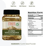 Pride of India – Cumin Seed Ground – Traditional Indian Spice – Seasoning Spice for Curries/Lentils/Chicken/Meat – Easy to Store – 8oz. Medium Dual Sifter Bottle