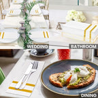 100 Pack Napkins Disposable Guest Towels Linen-Feel Decorative Napkins Soft and Absorbent Dinner Paper Hand Towels for Bathroom Party Powder Room Hotel Fancy Restaurant (100 Gold Line)