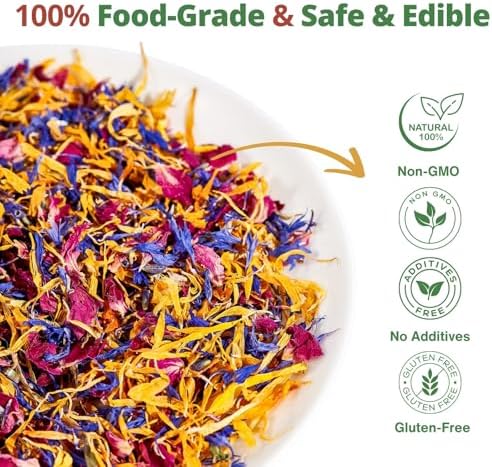 Edible Flower Sprinkles for Cake Decorating– 1oz Dried Edible Flowers Mix Rose, Cornflower, Calendula, Lavender– Edible Cake Decorations, Cupcake Sprinkles Flower for Drinks, Cocktails & Desserts