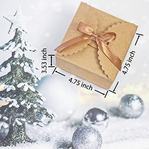 WEWILUCK Brown Box for Presents, 10 Pack Small Empty Kraft Paper Gift Boxes with Ribbon For Packaging Candy, Cookie, Chocolate, Craft, Candle, Small Gifts, 4.75” x 4.75” x 3.53”