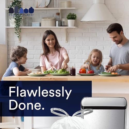 Plasticplace Custom Fit Trash Bags Compatible with Simplehuman Code M 12 Gallon Drawstring Garbage Bags 200 Count Tear-Resistant Trash Can Liners for Kitchen and Office 1.2 Mil White 21" x 30.5"