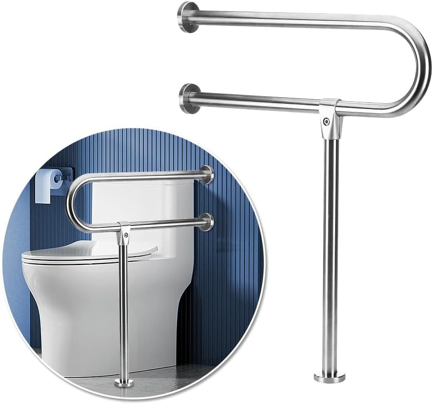 Handicap Rails Grab Bars Bathroom Toilet Safety Rails Support for Elderly Seniors Handicap Toilet Rails Support Assist Stainless Steel Grab Bars for Bathroom Shower Safety Bars Handrails