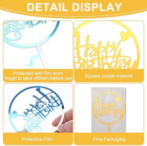 100 Pcs Gold Happy Birthday Cake Toppers Gold Acrylic Cake Topper Glitter Birthday Cake Decorations Double Sided Cake Topper for Children Supplies Accessories Decorations Figurines Ornaments