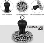Cast Iron Cleaner Scrubber with Pan Scraper, Upgraded Chain Mail Scrubber Cast Iron Cleaning Kit, Metal Chainmail Scrubbing Sponge Scrub Brush to Clean Pan, Skillet, Grill, Dutch Oven, Wok