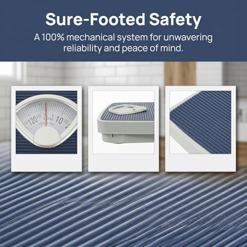 Didiseaon Extra-Large Dial Mechanical Weight Scale Non-Slip Mat Bathroom Body Scale 10.23 Inches Length for Home Restroom Use Seniors No Battery Required Accurate Analog Heavy Duty Capacity Blue