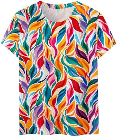 Womens Tops Dressy Casual Short Sleeve Shirts Retro Cute Floral Print Tshirt Tunic Pullover Petite Blouse 2025 Spring