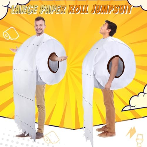 WinnerWhy Paper Roll Adult Halloween Costume Giant Toilet for Women Men Hilarious Toilet Costume Large Paper Roll Jumpsuit Set One Size Fit Most Halloween Party Clothes for Adults