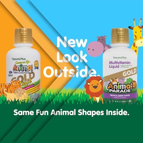 NaturesPlus Animal Parade Gold Children's Liquid Multivitamin - 16 fl oz, Pack of 2 - Natural Tropical Berry Flavor - Gluten Free, Vegan - 64 Total Servings