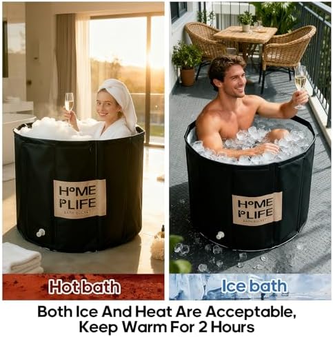 Portable Bath Tub for Adults - Large 88 Gal Foldable Soaking Bathtub for Hot SPA and Ice Bath, Ideal for Fast Muscle Recovery, Cold Water Therapy - No Installation (Ice/Hot Universal)