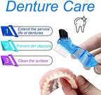 2 Pack Travel Denture Bath Case Set Orthodontic Dental Box Case with Brush, Denture Soaking Cup False Teeth Retainer Container for Clear Braces, Mouth Guard, Night Guard