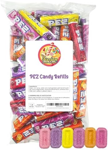PEZ Candy Refills, Assorted Fruit Flavors, 1 Pound Bulk Bag - Strawberry, Lemon, Orange, Cherry, Raspberry and Grape Flavors