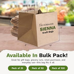 EKOBAGS SIENNA 100 | 12x8x13 inches, Kraft Paper Gift Bags with Handles | 115 GSM Brown Paper Bags for Small Business, Shopping & Party Favors | Recyclable | Holds up to 20.3L/10 lbs