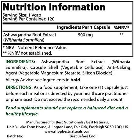 Best Naturals Ashwagandha Capsules for Relaxing Stress and Mood, 500 mg, 120 Count (Packaging may vary)