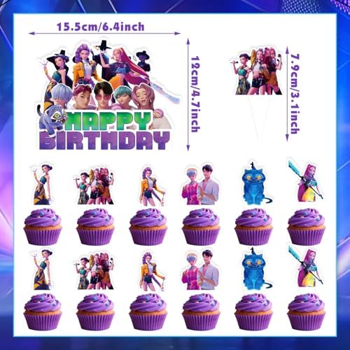 25 Pcs Korean Idol Movie Cake Decorations, Cartoon Movie Cake and Cupcake Toppers Set, Cartoon Animation Theme for Kids Birthday Celebrations