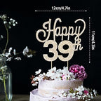 LINGTEER Happy 39th Birthday Gold Rhinestone Cake Topper - Cheers to 39th Birthday 39 Years Old Anniversary Party Cake Centerpieces Topper Decorations Gift Sign.