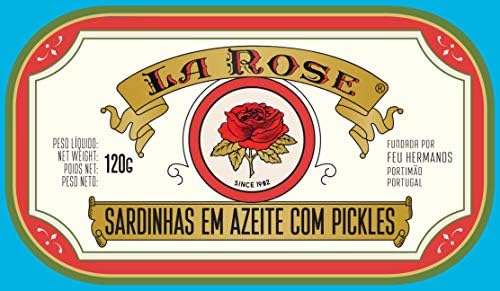 La Rose from Portugal - Gourmet Canned Sardines in Olive Oil with Pickes - 4.23oz / 120gr (Pack of 5 cans)