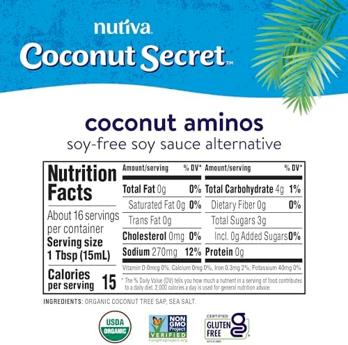 Coconut Secret Organic Liquid Coconut Aminos - Low Sodium Soy Sauce Alternative for Cooking, Dipping, and Marinating - Perfect for Vegan, Keto, and Paleo Diet - 8Oz, 3 Pack