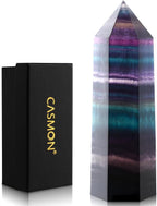 CASMON Large Healing Crystal Wands 3.9"-4.3"(10-11cm), Natural Colorful Fluorite Obelisk Crystal Tower Stone, 6 Faceted Single Healing Crystal Point for Reiki Chakra Meditation Therapy (1PC)