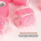 24 Pack Self Adherent Cohesive Bandage Wrap, 2” x 5 Yards Elastic Non Woven Pink Adhesive Tape, Stretch Vet Wrap for Dogs, Athletic Bandages Wrap for First Aid Medical, Sports, Ankle, Wrist Sprains