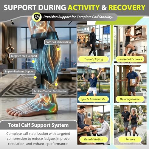 BLITZU Calf Brace for Torn Calf Muscle, Adjustable Neoprene Compression Sleeve for Women, Men, Runners. Support Wrap for Shin Splints, Strain, Tear, Lower Leg Tibia Injury, and Pain Relief. S-M