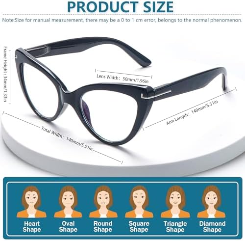 6 Pack Fashion Cat Eye Reading Glasses for Women Blue Light Blocking Oversized Spring Hinges Computer Readers