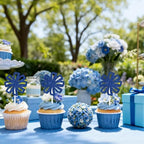 36PCS Cheerleader Cupcake Toppers Glitter Blue Cheerleading Birthday Party Decorations Gymnastics Snowflake Flower Ball Cheer Cake Pick for Girls Women Birthday Baby Shower Party Favors Supplies