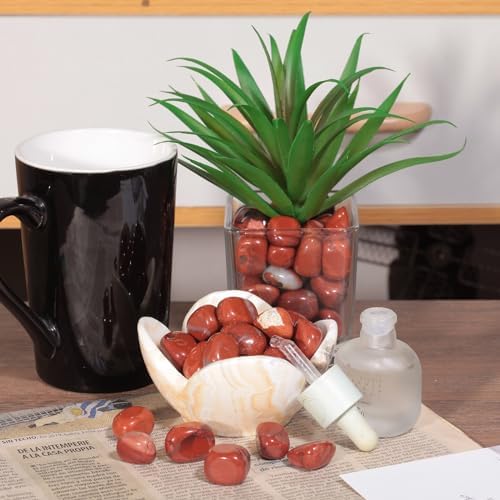TUMBEELLUWA 1 LB Red Jasper Tumbled Stones Bulk for Crafts Vase Filler Landscape Decor, Natural Healing Crystal for Meditation Witchcraft