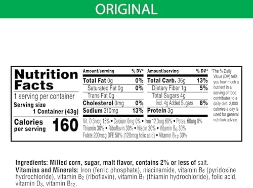 Kellogg's Corn Flakes Breakfast Cereal, 8 Vitamins and Minerals, 1.5 oz Cup