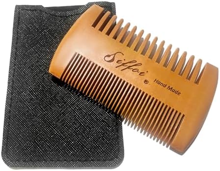 Men's Beard Shaping Styling Tool with Handmade Pocket Size Wooden Comb in PU Cover, 2026 Version Precision Edging for Jaw, Cheek & Neck Lines, Works with All Beard Razors & Trimmers