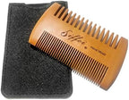 Men's Beard Shaping Styling Tool with Handmade Pocket Size Wooden Comb in PU Cover, 2026 Version Precision Edging for Jaw, Cheek & Neck Lines, Works with All Beard Razors & Trimmers